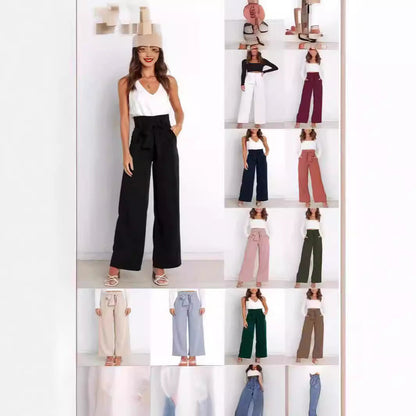 Snygga Byxor Dam Lång Passform med Snörning i Lätt Polyester-2