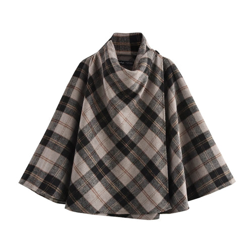 Dam Cape Coat Scarf Randig Lång Ärmlängd Blandat Tyg-1