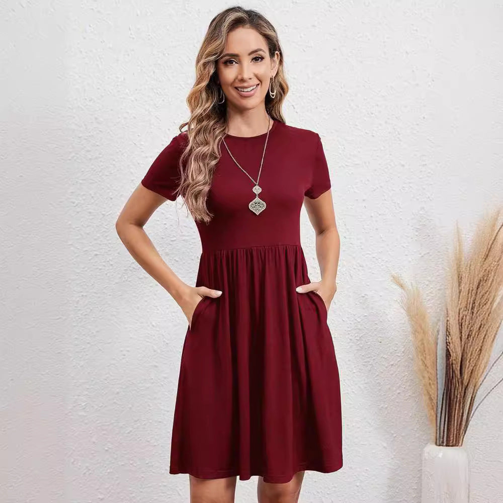 Kvinnors A-Line Klänning Elastisk Midja Polyester Kort Ärmar-4