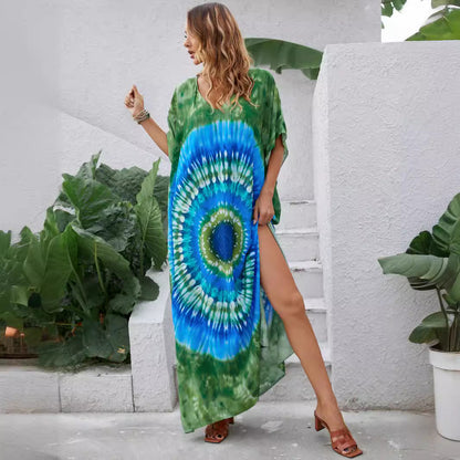 Damklänning A-linjig Blommönster Polyester för Sommaren 3