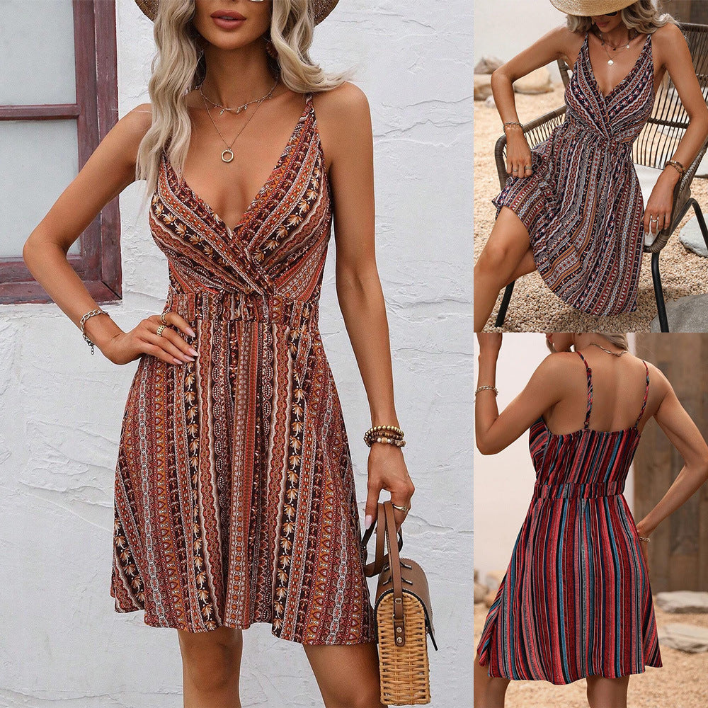 Kvinnors Slipklänning Randig Spaghetti Remmar Polyester-2