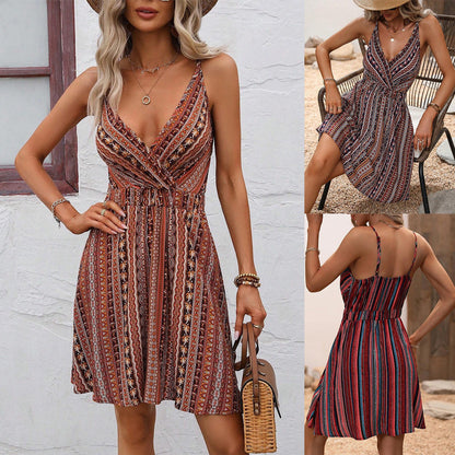 Kvinnors Slipklänning Randig Spaghetti Remmar Polyester-2