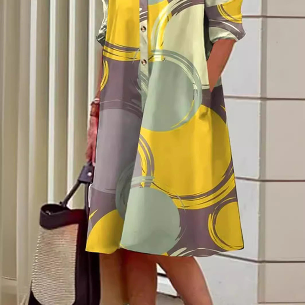 Dam Fickskjorta A-Line Midi Rock Geometriskt Mönster Högkvalitativt Tyg-3