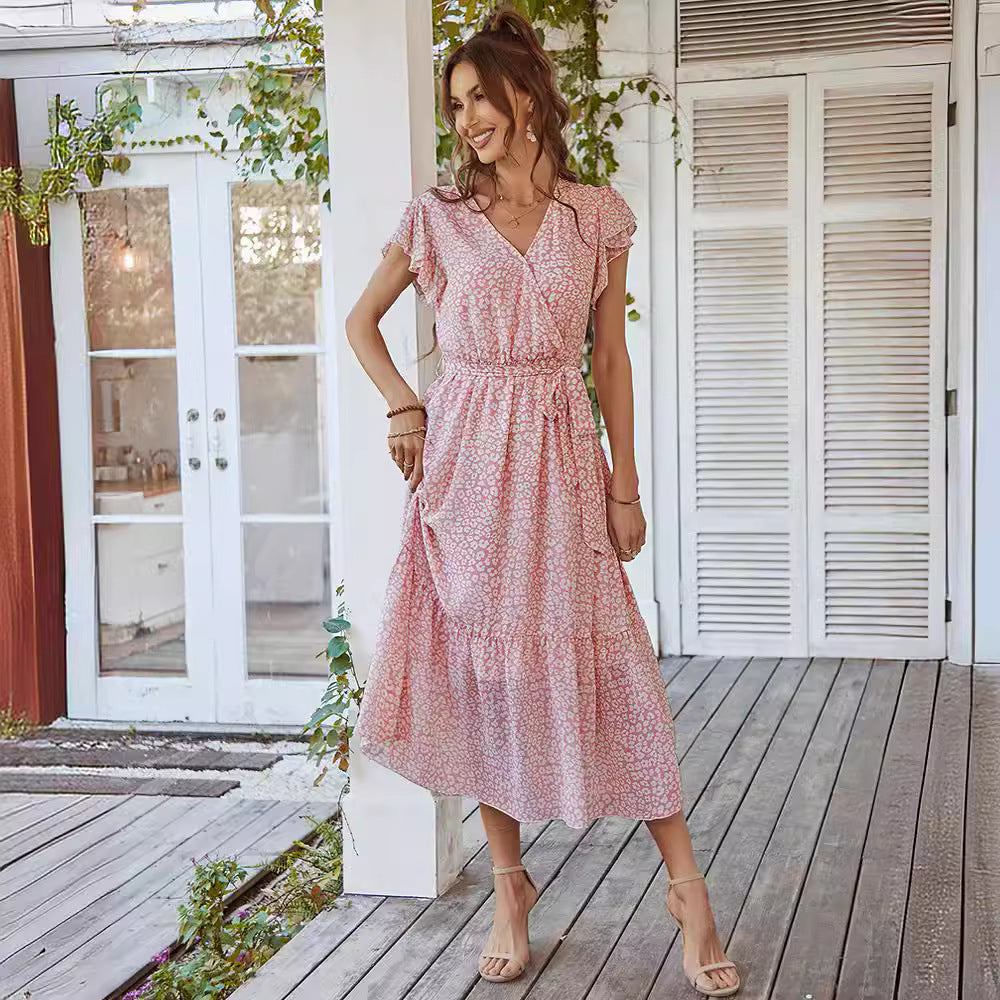 Maxiklänning Dam A-linjeformad med Vingärmar och Elastisk Midja Polyester-3