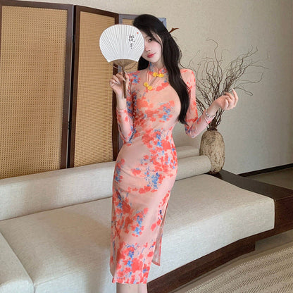 Dam Klänning Midi med Stehkrage Långärmad i Högkvalitativt Tyg-3