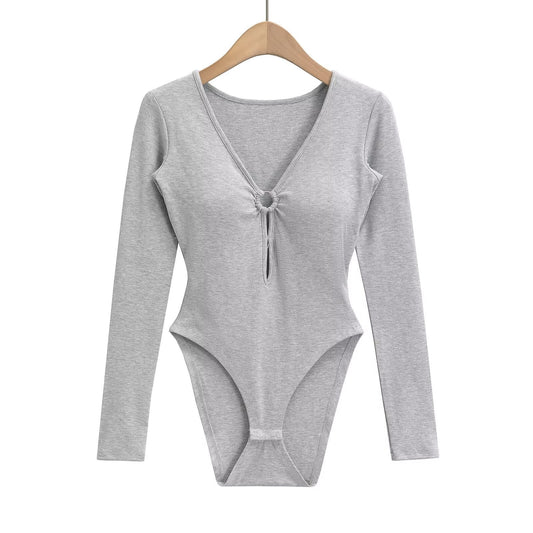 Kvinnor Bodysuit Långärmad V-ringning Mjuk Blandning 1
