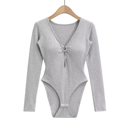 Kvinnor Bodysuit Långärmad V-ringning Mjuk Blandning 5