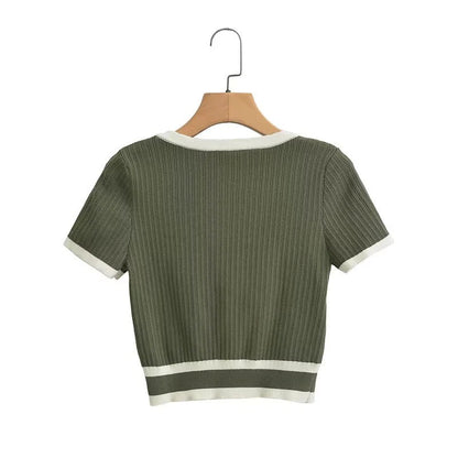 Kvinnor Crop Top Kortärmad Bomullsmix Med Fyrkantig Halsringning 4