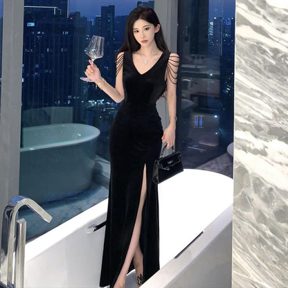 Fina Dam Klänningar Slim Fit Ärmlös V-Krage Polyester-1