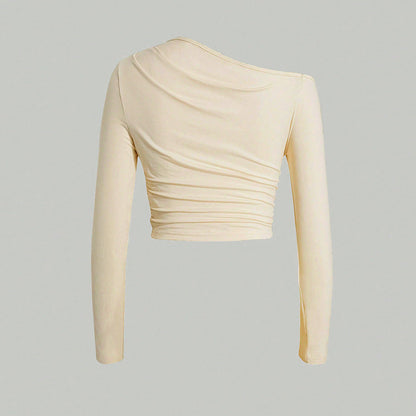 Asymmetrische Langarmtop für Damen aus Atmungsaktivem Material – Modischer Schnitt, Figurbetonend, Ideal für Alltag und Festlichkeiten 2