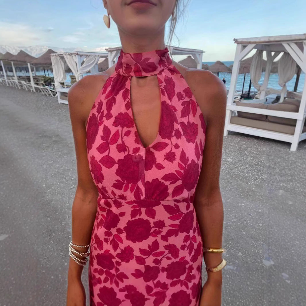 Dam Vinterklänning V-ringad Ärmös Polyester Lång Kjol-3