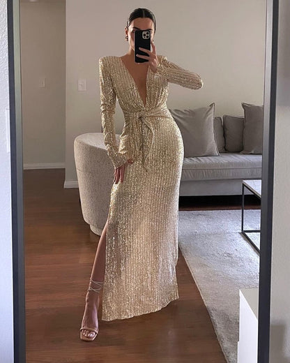 Kvinnors Lång Klänning Rygglös Polyester Elastan-4