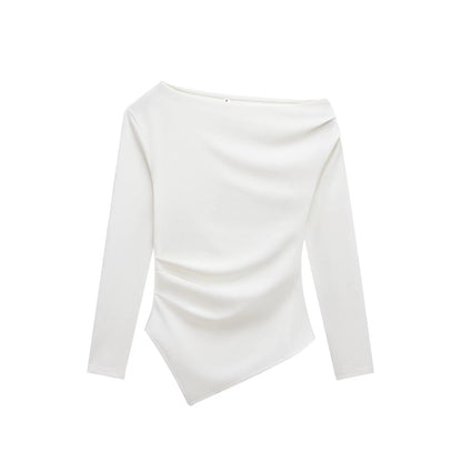 Dam Långärmad T-shirt Asymmetrisk Stretch Monokromt Mönster-3