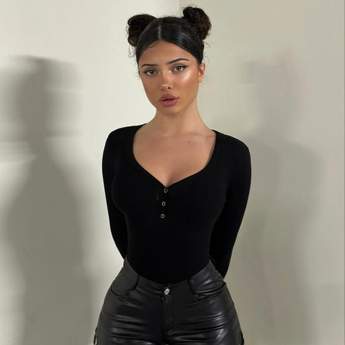 Kvinnor Bodysuit Långärmad V-ringning Ribbad Material 1