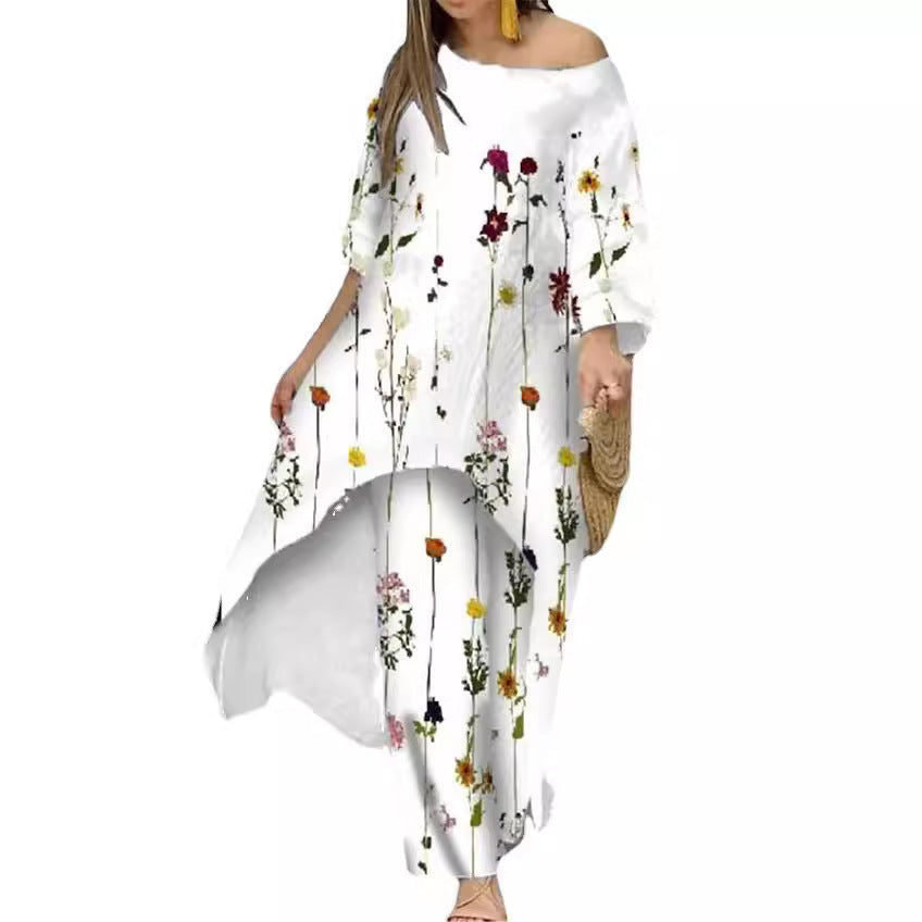 Plus Size Byxor Oregelbundet Mönster Polyester Tre Fjärdedel Ärmar-6