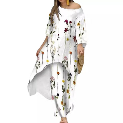 Plus Size Byxor Oregelbundet Mönster Polyester Tre Fjärdedel Ärmar-6