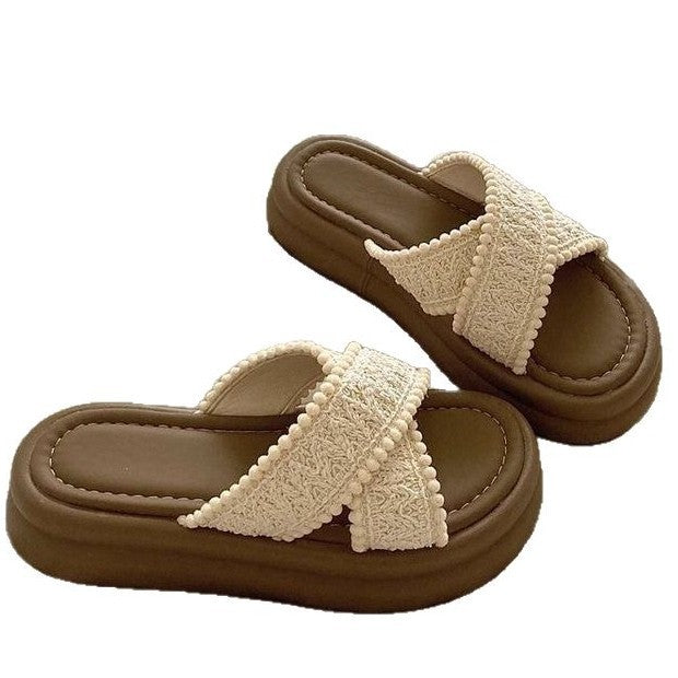 Dam Tofflor Elegant Tvärdesign Halkfri Vadderad Sula Högkvalitativt Material 6