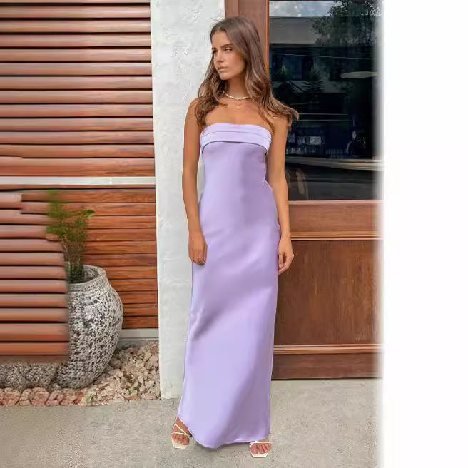Damklänning Off-Shoulder Bodycon Satin Lång-4