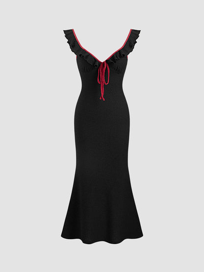 Variant image for Kvinnors Lång Klänning Fishtail Volangkant Polyester Ärmös-5