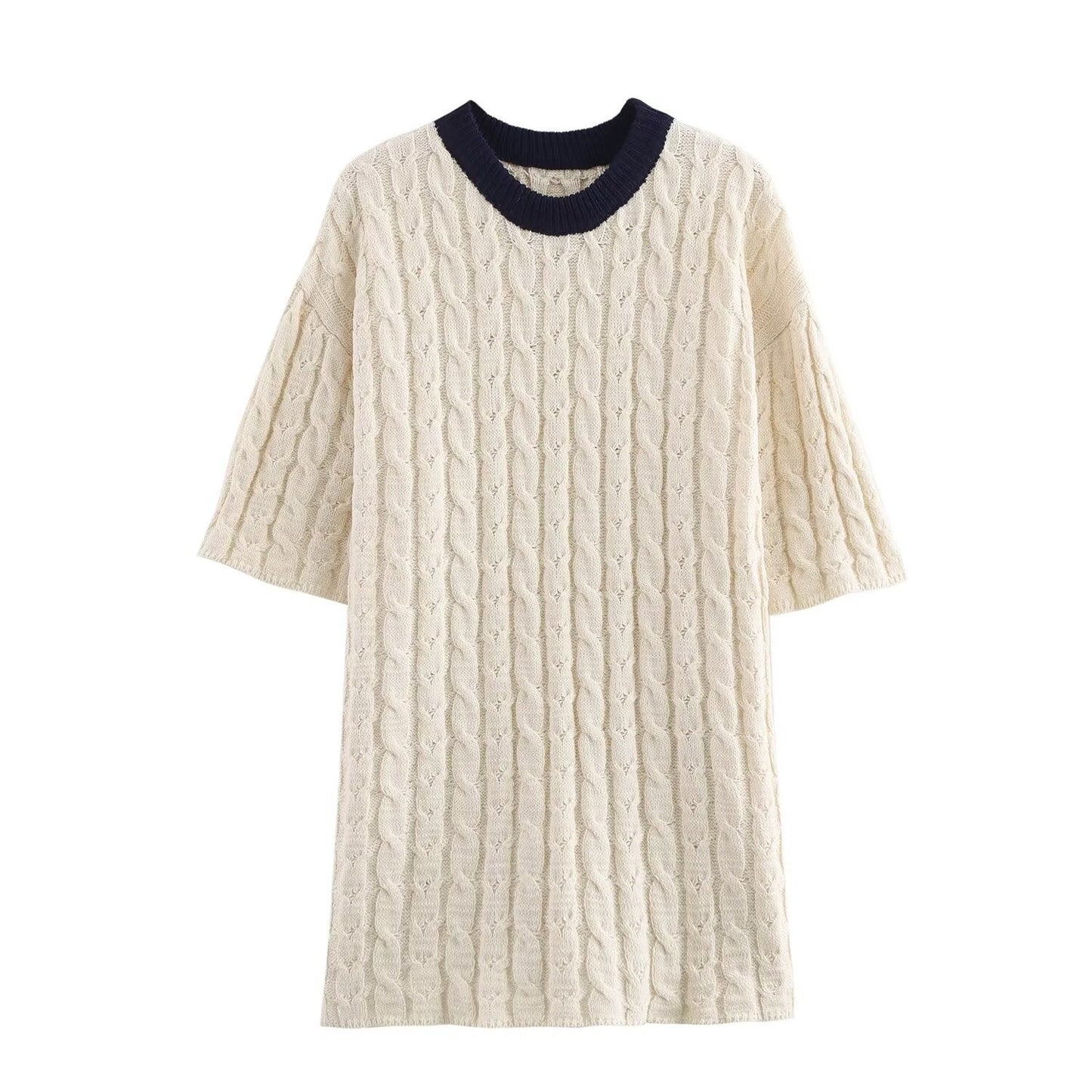 Variant image for Fina Dam Klänningar Vridna Element Kontrastfärg Polyester Elegant Kort Ärmar-4