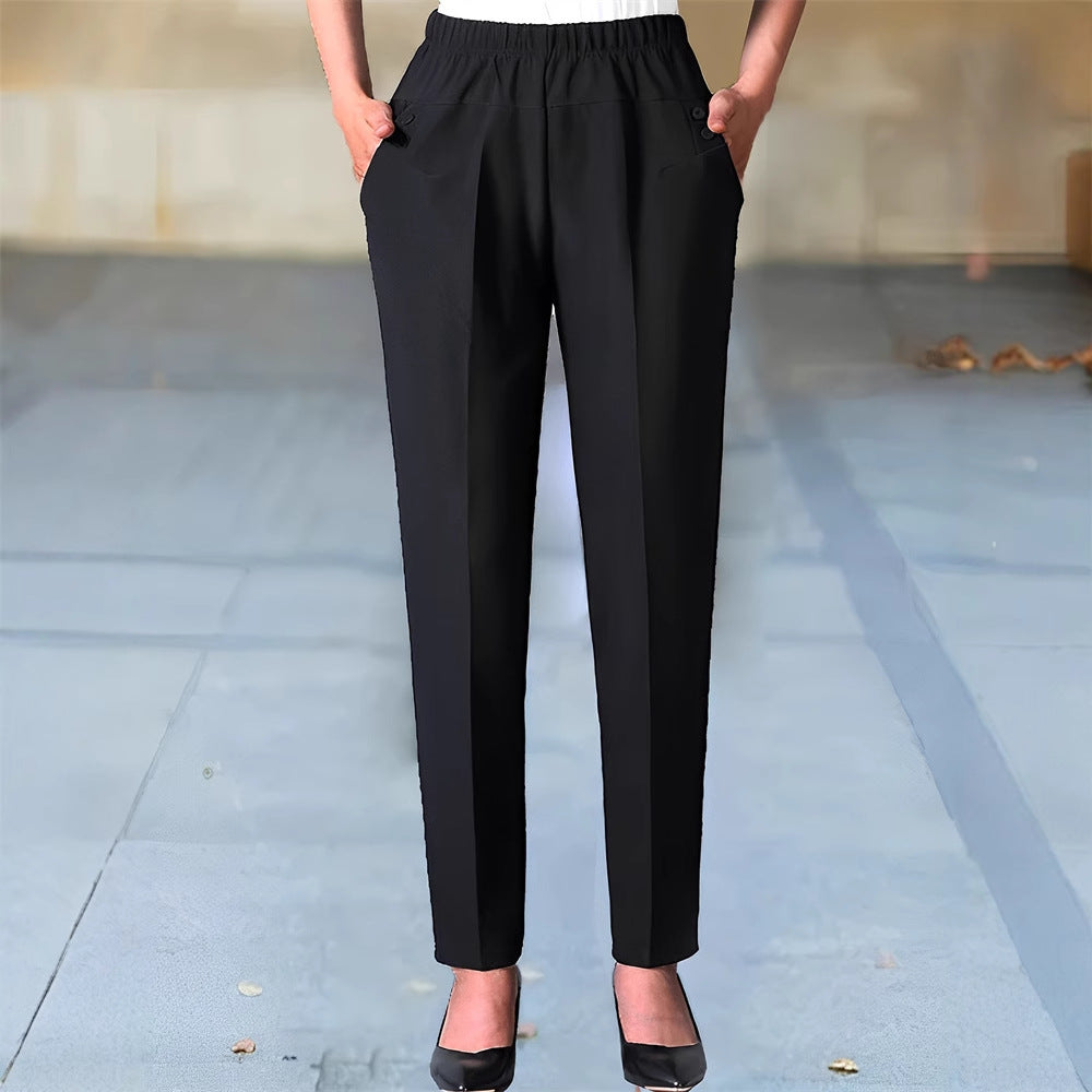 Kvinnors Chino-byxor med Elastiskt Midjeband, Rakt Snitt, Andningsbart Tyg och Praktiska Väskor 3