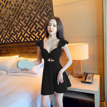 Kvinnors Mini Klänning V-ringning Polyester med Flutande Ärmar-5