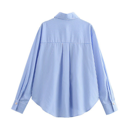 Herrskjorta Randig Silke med Knappdetaljer-3