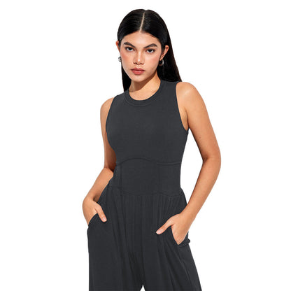 Dam Jumpsuit Hög Midja Långt Elastiskt Tyg-6