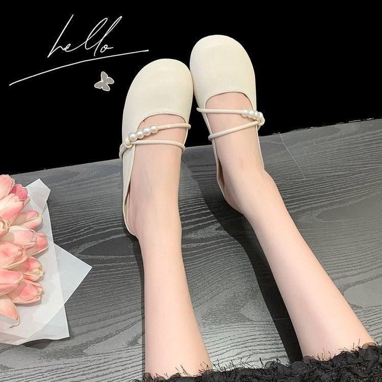 Dam Mules med Pärldekoration i Syntetiskt Läder – Öppen Häl för Stil och Komfort 5