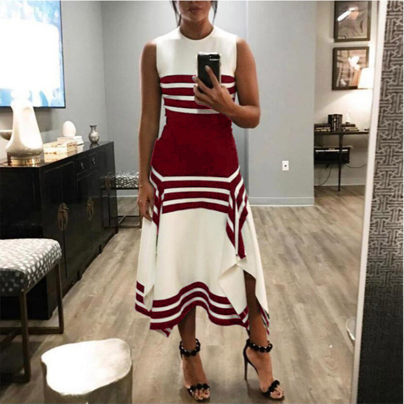 Dam Midi Klänning Randig A-Linje Komposit Rundhals-4