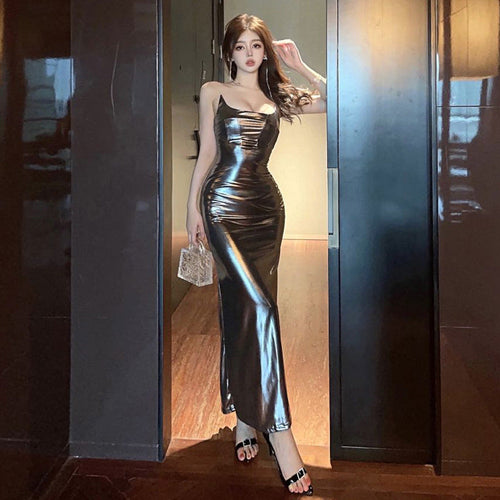 Dam Klänning Bodycon Spaghetti Remmar Polyester Slits-1