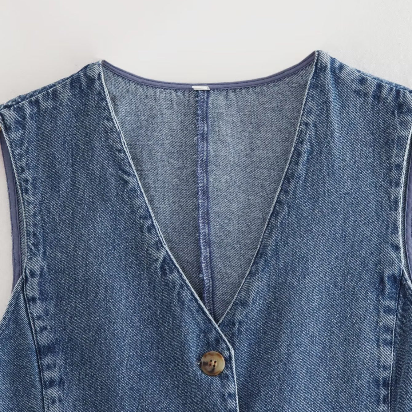 Herr Denim Väst Stegkrage Hållbar Bomull-4