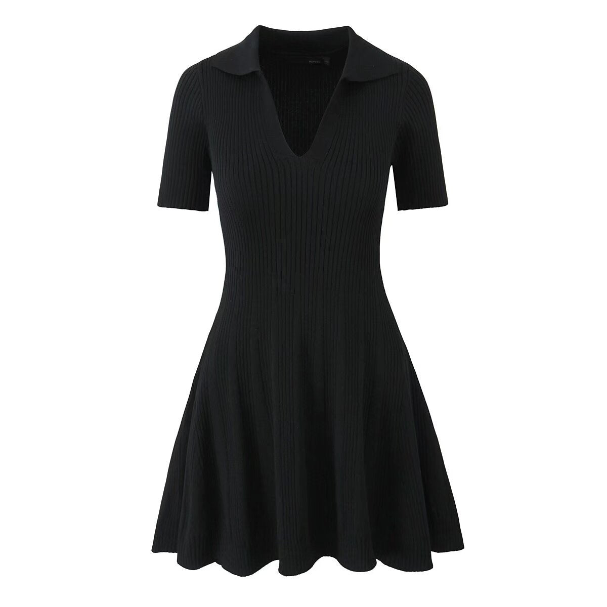 Kvinnors Kortärmad Klänning V-Hals Polyester Midjedriven-1