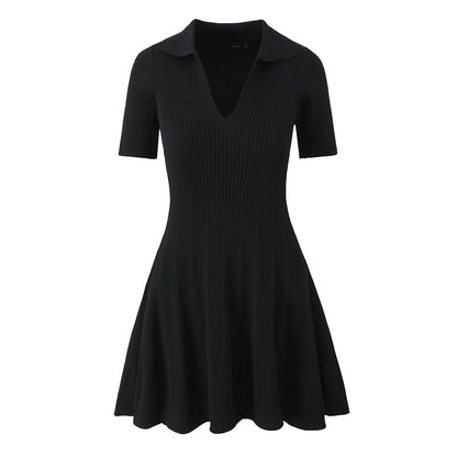 Kvinnors Kortärmad Klänning V-Hals Polyester Midjedriven-1