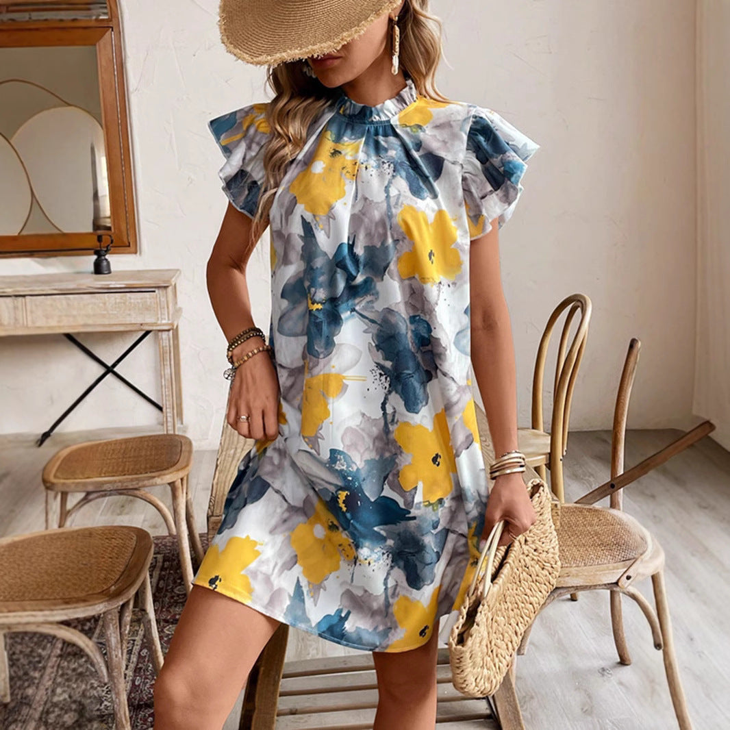 Kvinna Fritidsklänning Bohemisk Mönstrad Bomull-3