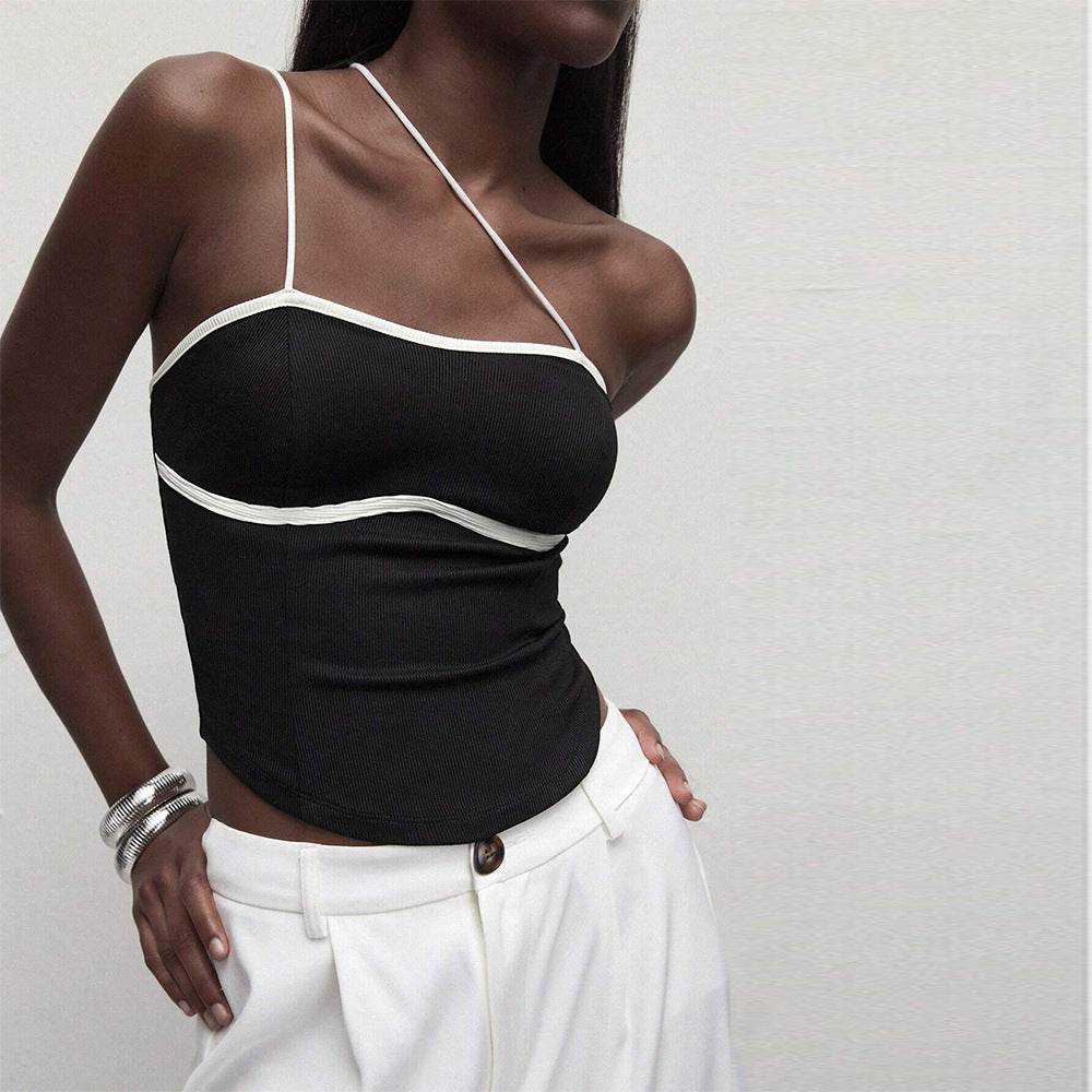 Kvinnors Topp Asymmetrisk Design Elastisk Material-2