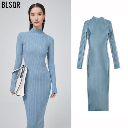 Dam Klänning Bodycon Slim Fit Polyester Rund Halsringning Långa Ärmar-2