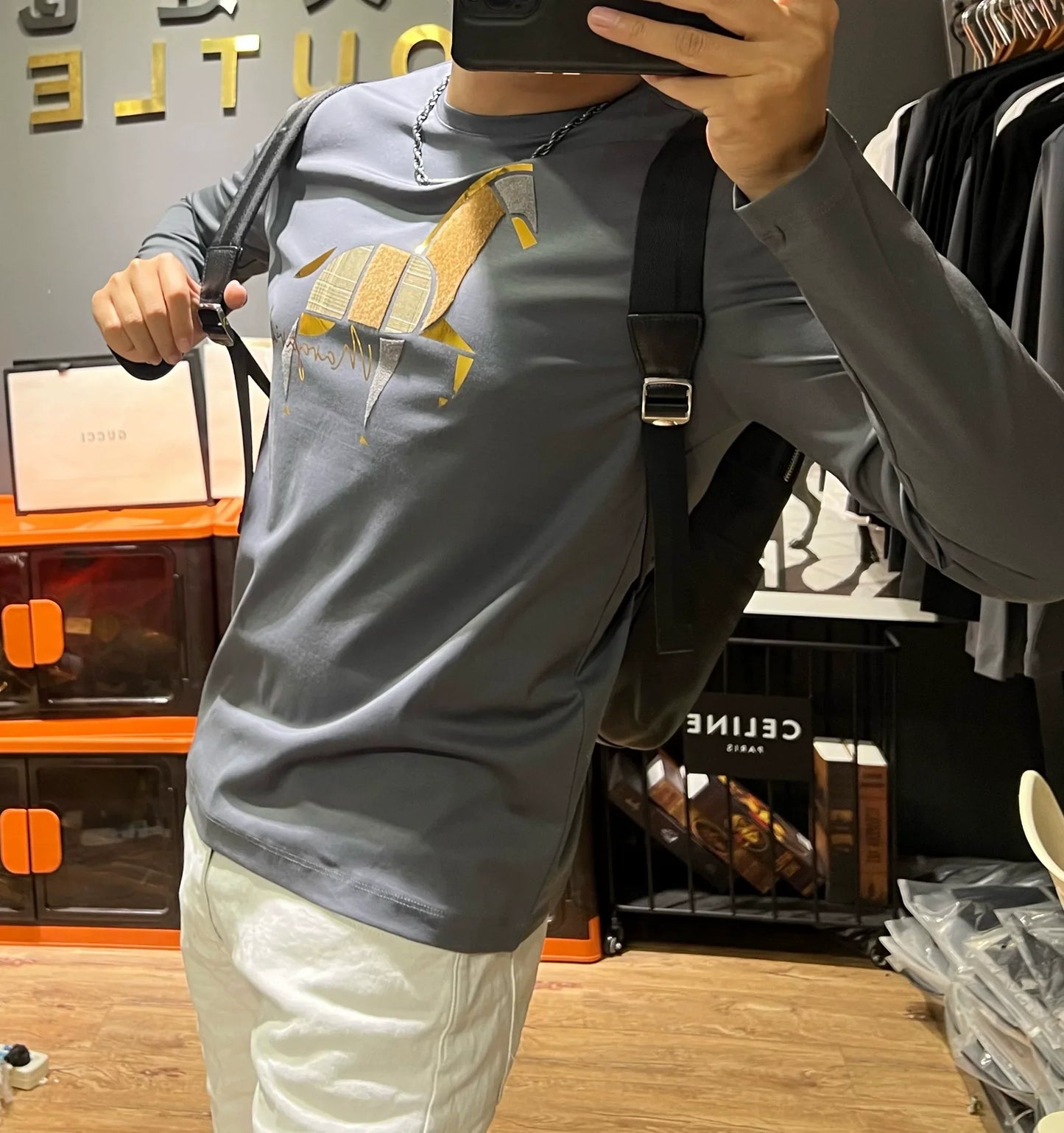 Herr Långärmad T-Shirt Rundhalsad 100% Bomull med Djurmotiv-4