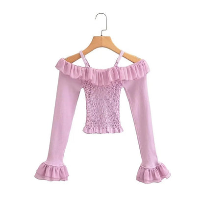 Dam Topp V-ringning Rüsch Detaljer Elastiskt Tyg 1