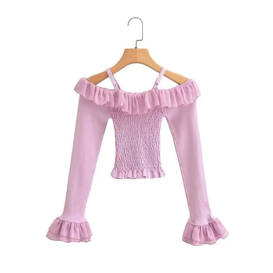 Dam Topp V-ringning Rüsch Detaljer Elastiskt Tyg 1