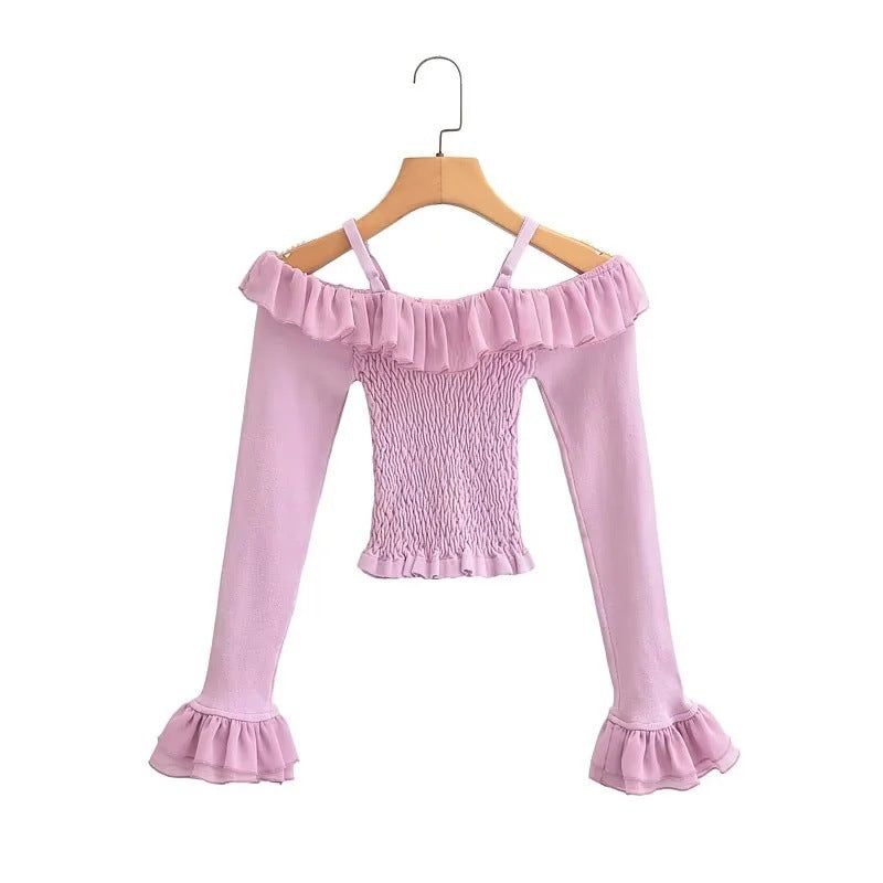 Dam Topp V-ringning Rüsch Detaljer Elastiskt Tyg 5