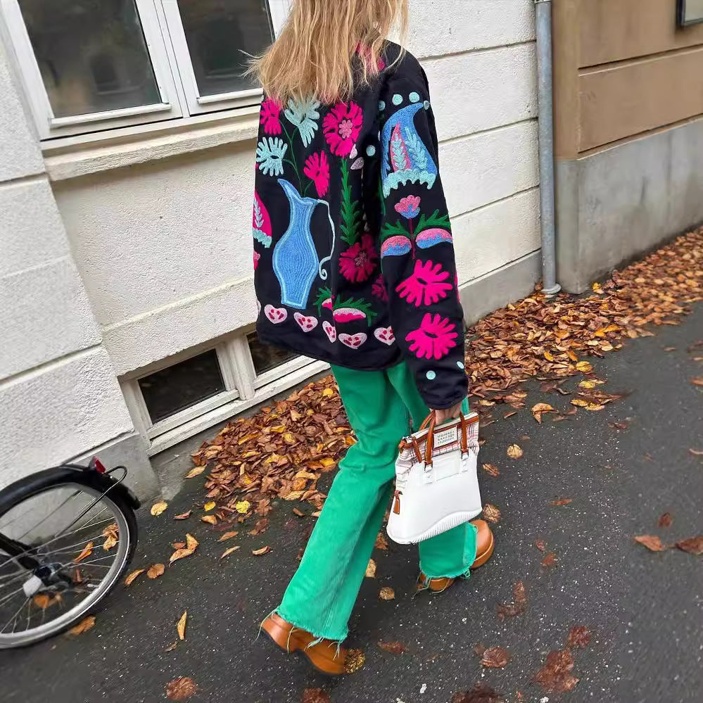 Kvinnors Jacka Blommig Design Lätt Tyg Avslappnad Passform 8