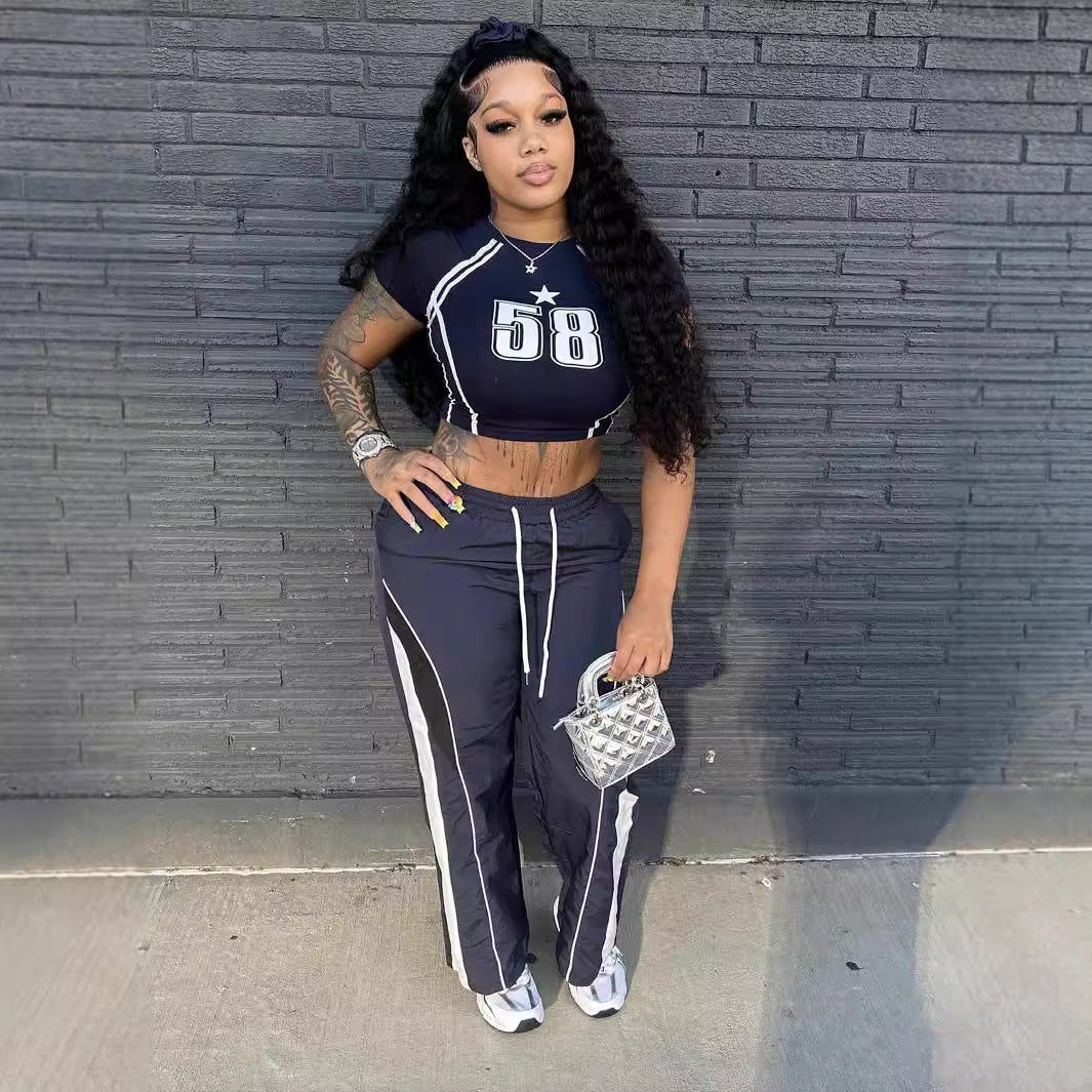 Dam T Shirt Crop Top Elastisk Polyester Rund Krage-2