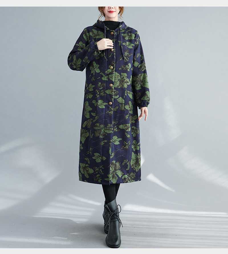 Variant image for Lång Vinterrock Dam Vintage Bomull med Huva-13