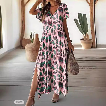 Dam Fritidsklänning V-ringning Kort Ärmar Polyester-3