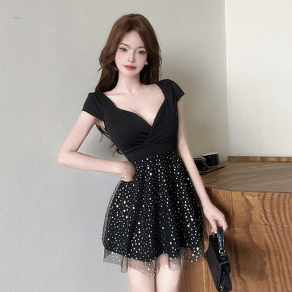 Kvinnors Midiklänning V-ringning Kort Ärmar Polyester-2