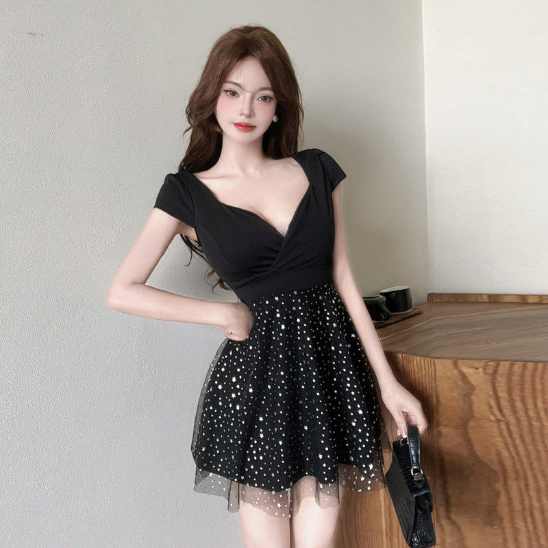 Variant image for Kvinnors Midiklänning V-ringning Kort Ärmar Polyester-4