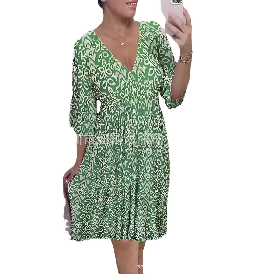 Dam Kort Klänning Löst Elastisk Polyester Basmodell-5