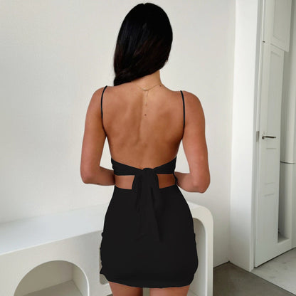 Dam Miniklänning Med Slits Justerbara Spaghettiband Elastiskt Tyg-3