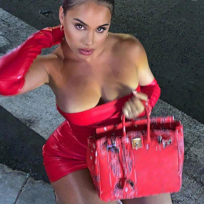 Kvinnors Mini Klänning Hög Midja Polyester-4